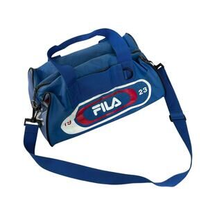 Vintage 90s Fila Duffle Gym Bag Blue Logo Sports Travel Y2K Retro Shoulder Bag